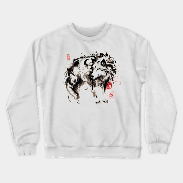 Chinese Style Ink Wolf Crewneck Sweatshirt by T-Shirt Paradise